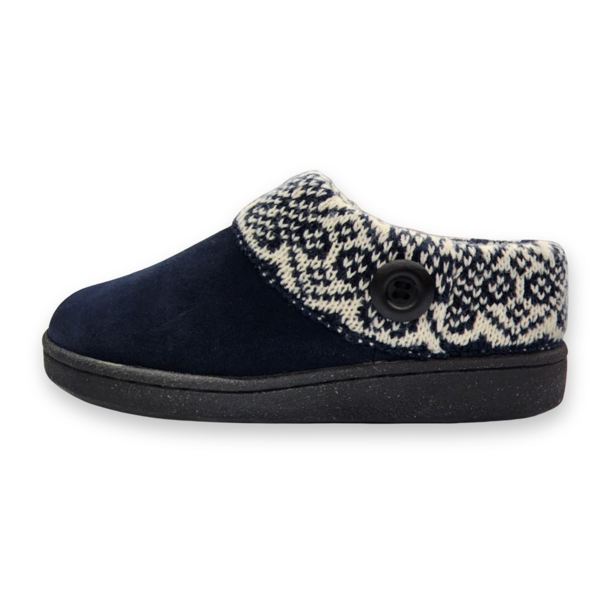 Women's Knitted Sweater Collar Suede Slippers - Faux Fur Linning Indoor/Outdoor TPR Outsoles \u0026 Cushioned Footbed (Navy Suede Holiday Sweater, 6)